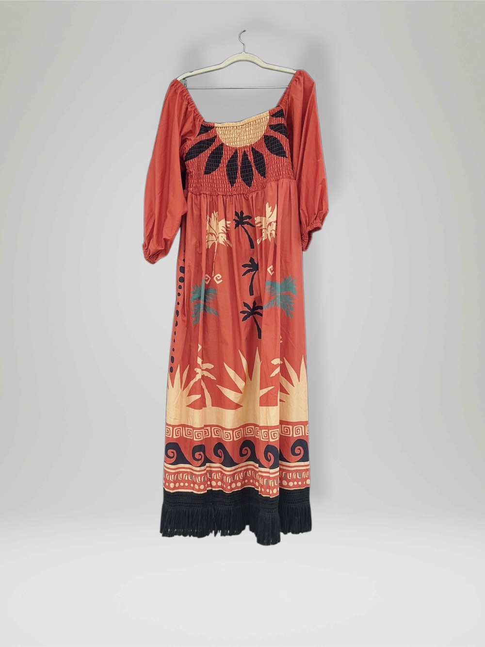 Eloquii Terracotta Floral Maxi Dress with Black Trim